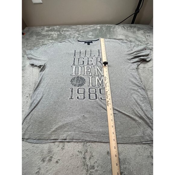 Tommy Hilfiger Denim 1985 Spell Out Shirt Mens XL Gray Made 9/11 Thrashed Preppy - Picture 5 of 13
